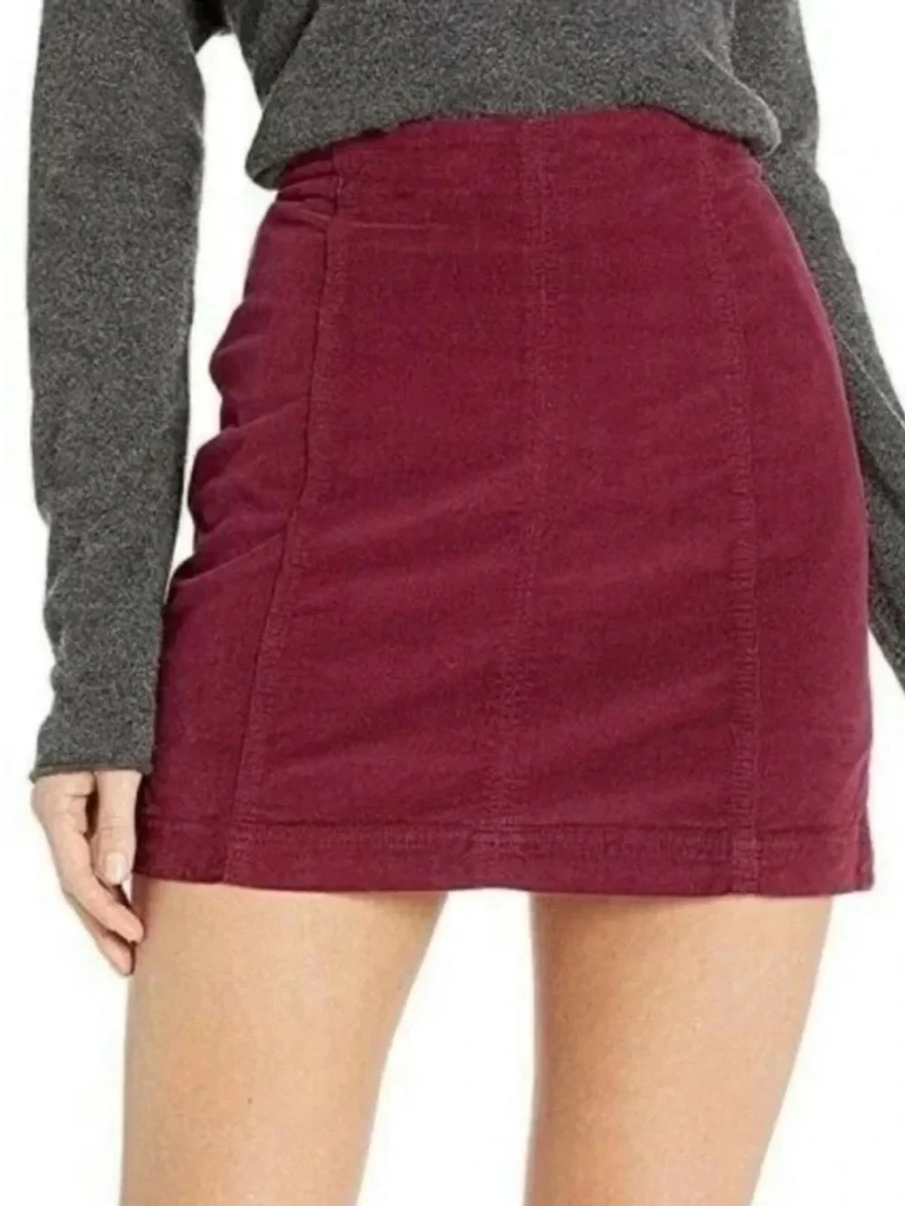 Free People Modern Femme Corduroy High Waisted Mulberry Red Mini Skirt EUC Sz 8